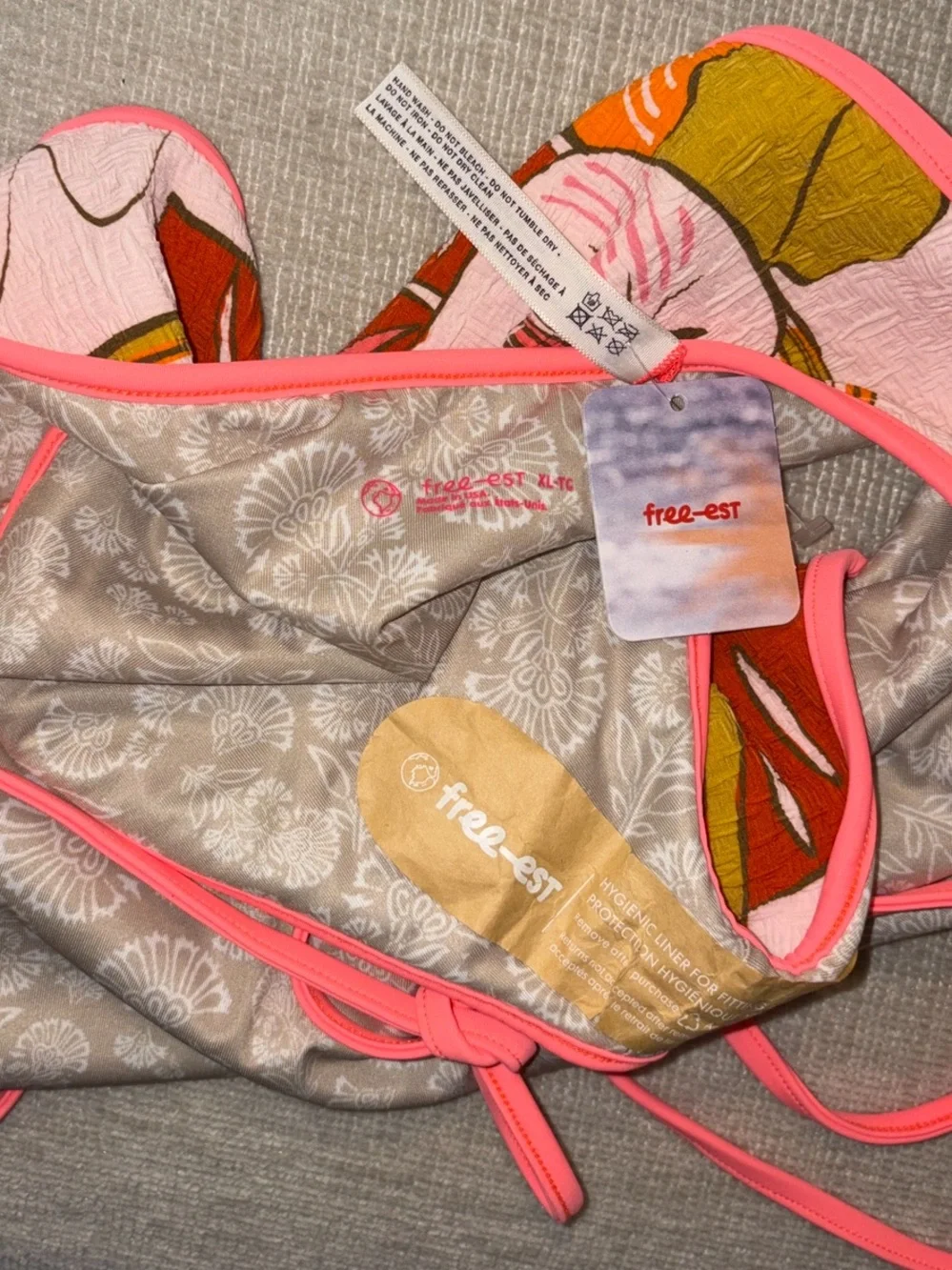 Free People Free-est Amber Printed One Piece Swimsuit Pura Vida Blush XL NEW NWT